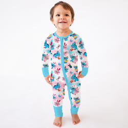 Easter Monster Bunny Egg Blue Baby Bamboo Zipper Romper Pajamas