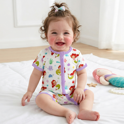 Little Mermaid Ocean Dreams and Sea Friends Purple Short Bamboo Zippy Baby Romper