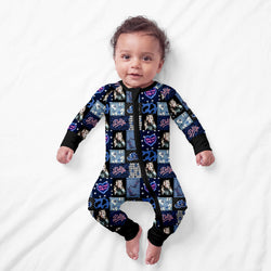 Neon Country Disco Black Bamboo Zipper Romper Pajamas