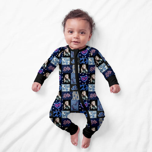 Neon Country Disco Black Bamboo Zipper Romper Pajamas