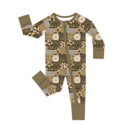 Camo and Football Western Hunting Patchwork Bamboo Zipper Romper Pajamas