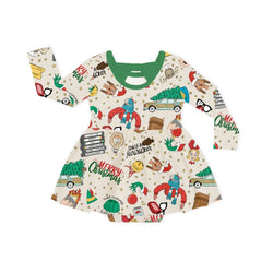 Christmas Green Face Life Long Sleeve Twirl Dress With Bodysuit