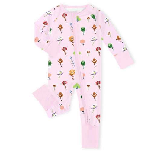 Wildflower Meadow Pink Bamboo Zipper Romper Pajamas
