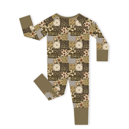 Camo and Football Western Hunting Patchwork Bamboo Zipper Romper Pajamas