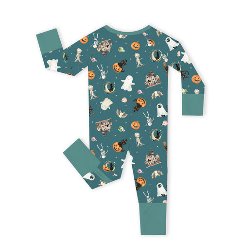 Halloween Spooky Ghost Pumpkin Patch Bamboo Zipper Romper Pajamas