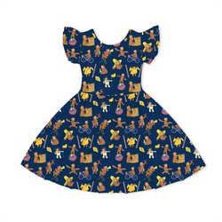 Curious Monkey Blue Kids Bamboo Short Sleeves Dress