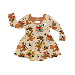 Halloween Mystery Great Dane Dog Pumpkin Twirl Dress With Bodysuit