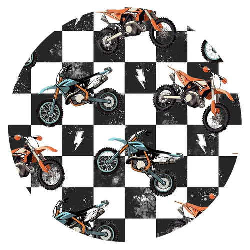 Black-White Checkered Motorcycle and Lightning Bamboo Zipper Romper Pajamas