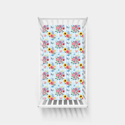 Gingham Garden Bouquet Blue Bamboo Fitted Crib Sheet