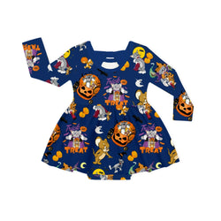 Halloween Cat And Mouse Long Sleeve Twirl Dress With Bodysuit