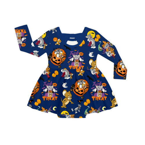 Halloween Cat And Mouse Long Sleeve Twirl Dress With Bodysuit