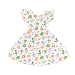Dinosaur Adventure Plaid Kids Bamboo Short Sleeves Dress