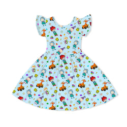 Naughty Diaper Family Dinosaur Kids Bamboo Short Sleeves Dress