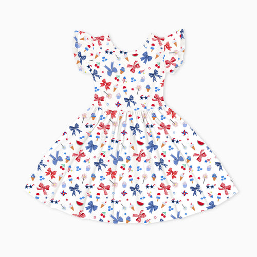 4th of July Bow Kids Bamboo Short Sleeves Dress