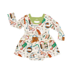 Christmas Mug Print Long Sleeve Twirl Dress With Bodysuit