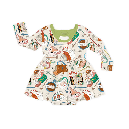 Christmas Mug Print Long Sleeve Twirl Dress With Bodysuit
