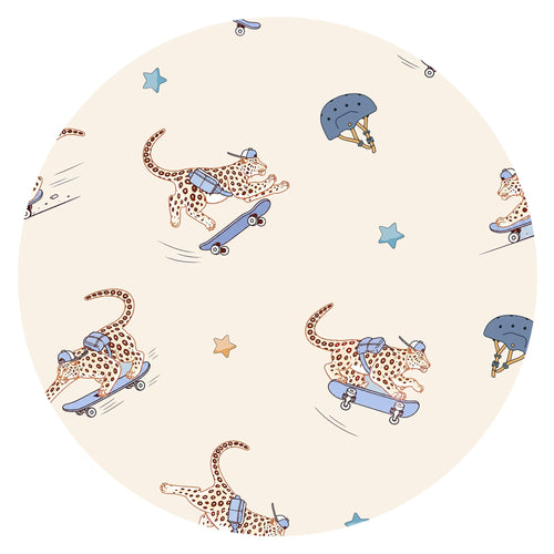 Skateboarding Leopard Cream Bamboo Zipper Romper Pajamas