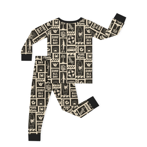 Retro Surf Waves Kids Bamboo Two-Piece Pajama Set