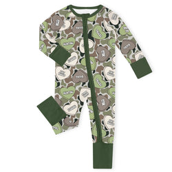 Country Camo Hearts Bamboo Zipper Romper Pajamas