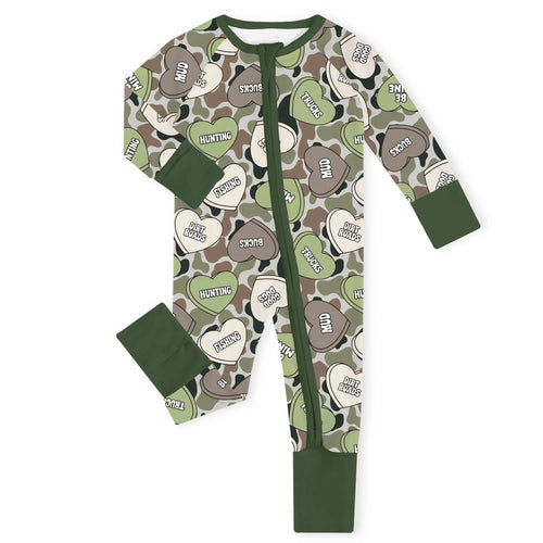 Country Camo Hearts Bamboo Zipper Romper Pajamas