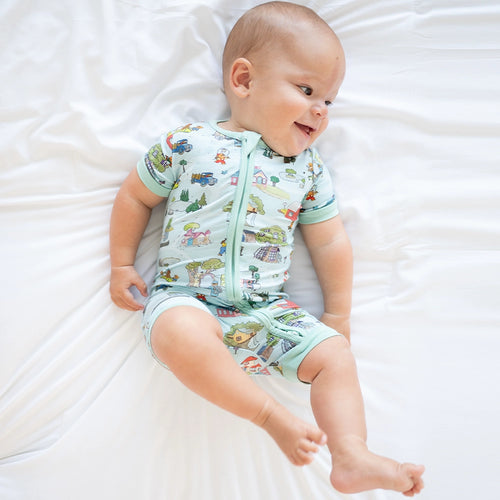 Bear Family Life Baby Bamboo Short Zipper Romper Pajamas