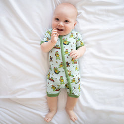 Green Turtle Baby Bamboo Short Zipper Romper Pajamas