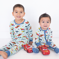 Car Champs on Ice Blue Kids Bamboo Two-Piece Pajama Set