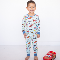 Car Champs on Ice Blue Kids Bamboo Two-Piece Pajama Set