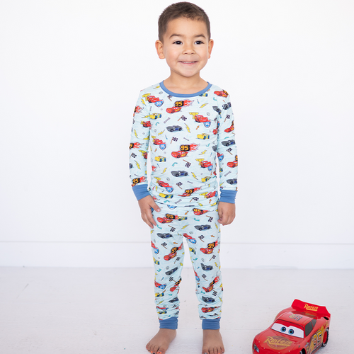 Car Champs on Ice Blue Kids Bamboo Two-Piece Pajama Set