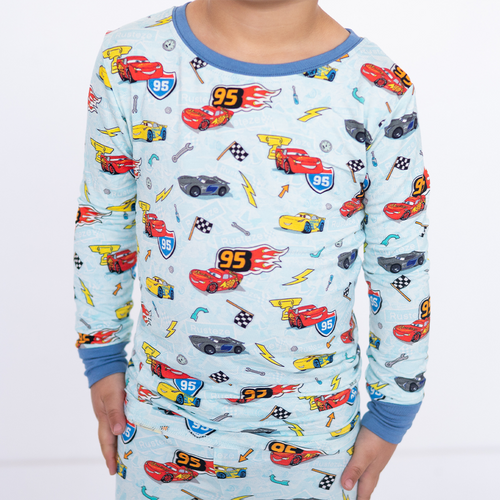 Car Champs on Ice Blue Kids Bamboo Two-Piece Pajama Set