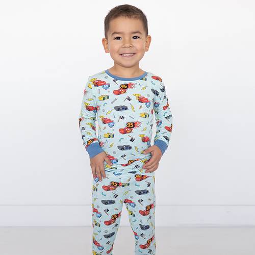 Car Champs on Ice Blue Kids Bamboo Two-Piece Pajama Set