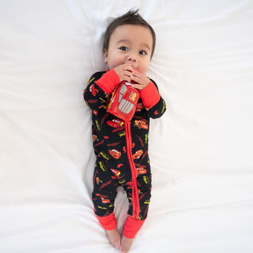 Zooming Red Lightning Car Baby Bamboo Zipper Romper Pajamas
