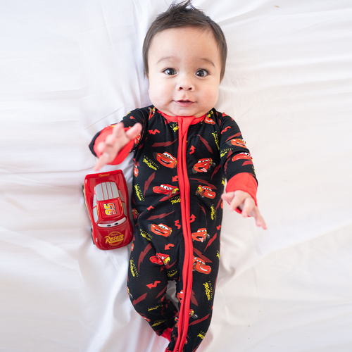 Zooming Red Lightning Car Baby Bamboo Zipper Romper Pajamas