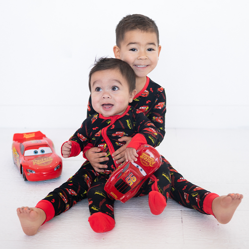 Zooming Red Lightning Car Kids Bamboo Two-Piece Pajama Set