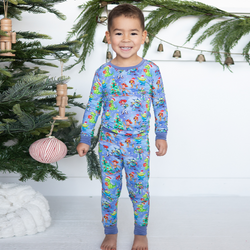 Christmas Toy and Dinosaur Friends Party Kids Bamboo Two-Piece Pajama Set