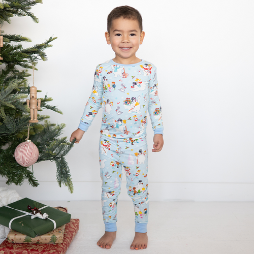 Christmas Woodland Snowman and Friends Kids Bamboo Two-Piece Pajama Set