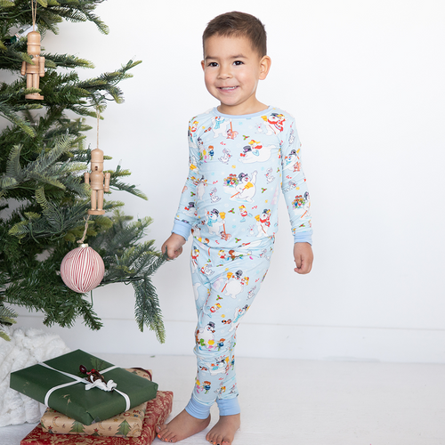 Christmas Woodland Snowman and Friends Kids Bamboo Two-Piece Pajama Set
