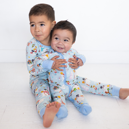 Christmas Woodland Snowman and Friends Baby Bamboo Zipper Romper Pajamas