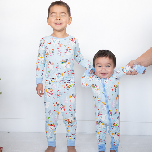 Christmas Woodland Snowman and Friends Baby Bamboo Zipper Romper Pajamas
