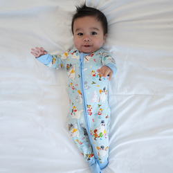 Christmas Woodland Snowman and Friends Baby Bamboo Zipper Romper Pajamas