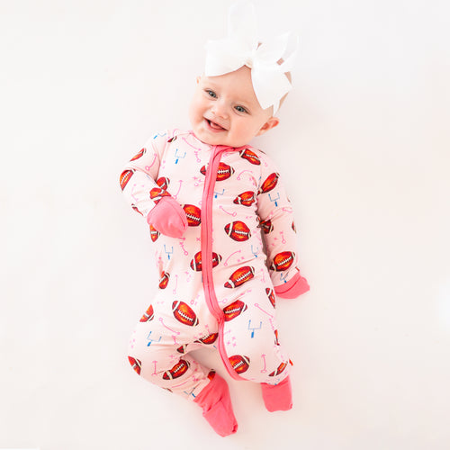 Pink American Football Baby Bamboo Zipper Romper