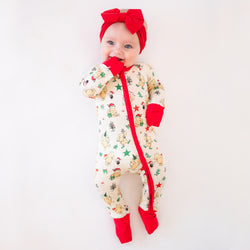 Christmas Tree Bear Star Baby Bamboo Zipper Romper