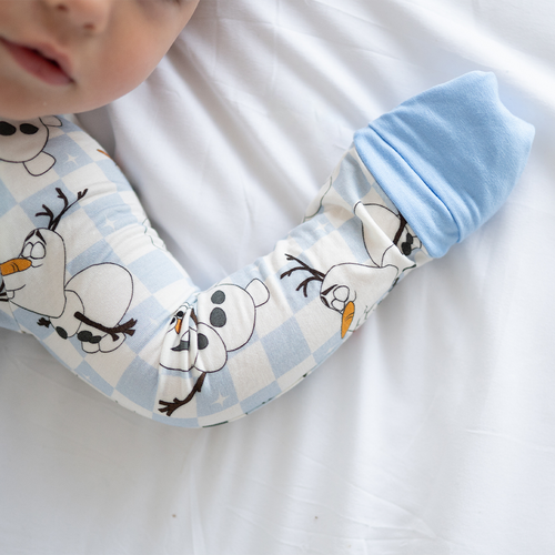 Christmas Big Face Snowman Blue Checkered Baby Bamboo Zipper Romper Pajamas