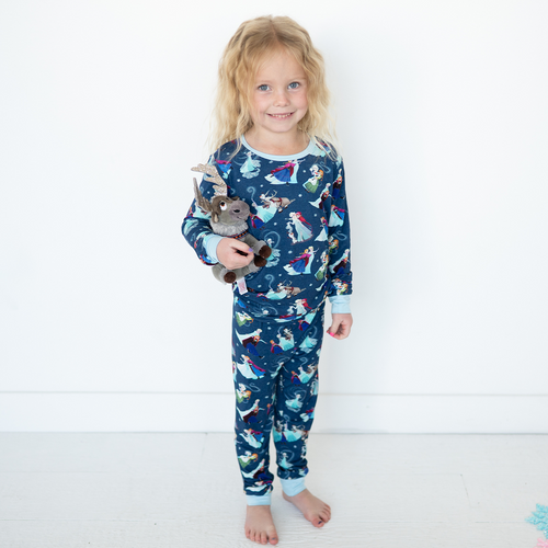 Winter Snowflake Sisters and Friends Blue Kids Bamboo Two-Piece Pajama Set