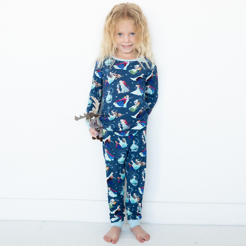 Winter Snowflake Sisters and Friends Blue Kids Bamboo Two-Piece Pajama Set