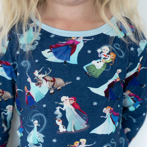 Winter Snowflake Sisters and Friends Blue Kids Bamboo Two-Piece Pajama Set