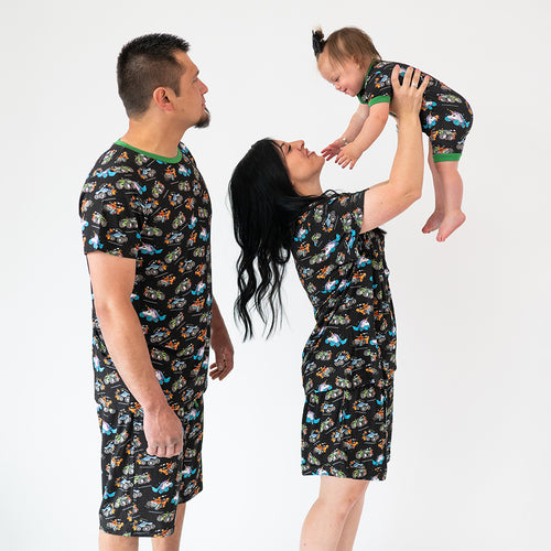 Monster Truck Green Bamboo Short Family Matching Pajamas
