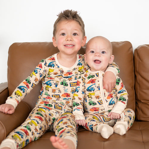 Little Builder Beige Baby Bamboo Zipper Romper Pajamas
