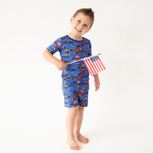 4th of July × Monster Truck Blue Bamboo Short Family Matching Pajamas