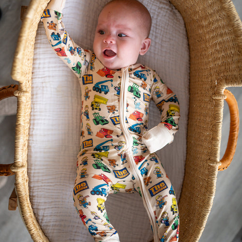 Little Builder Beige Baby Bamboo Zipper Romper Pajamas